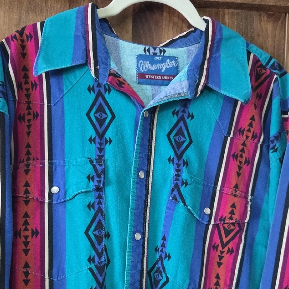 Wrangler Teal and Red Striped Western Shirt - Picture 5 of 5